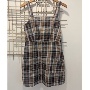 VTG Y2K American‎ Eagle Plaid Pinafore Mini Dress Square Neck Made in Italy Sz M
